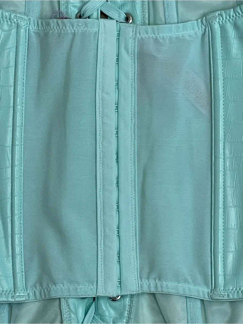 Savage x Fenty Light Blue Faux Leather Corset and Panty Matching Set